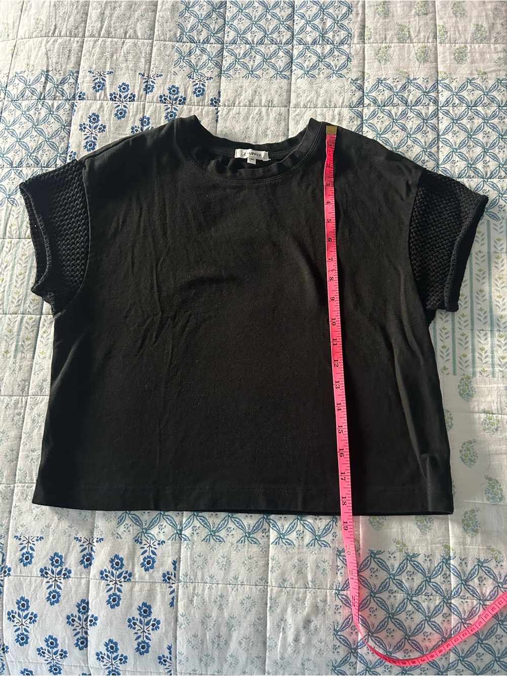 Z SUPPLY Black Textured Sleeve Top XS Cotton Lyocell